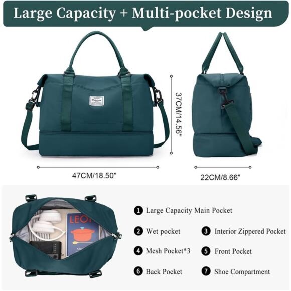 Weekender Bags for Women,Personal Item Travel Bag with Shoes Compartment - Picture 4 of 8